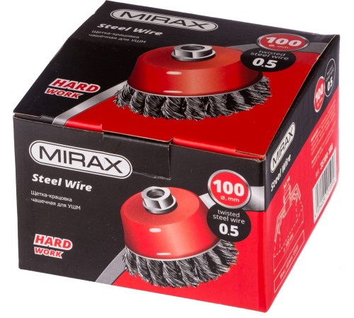 MIRAX d 100 мм, щетка-крацовка чашечная для УШМ 35104-100 MIRAX d 100 мм, щетка-крацовка чашечная для УШМ 35104-100