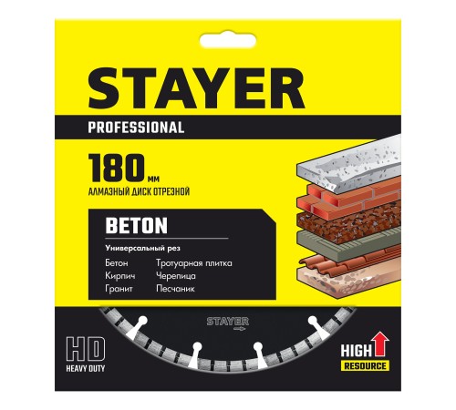 STAYER Ø 180Х22.2 мм, алмазный, турбо-сегментный, диск отрезной CONCRETE 3660-180_z02 Professional