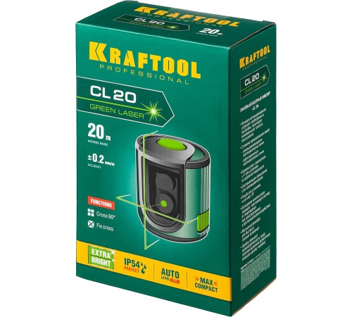 KRAFTOOL 20 м, 0.2 мм/м, зеленый лазерный нивелир CL 20 34701 KRAFTOOL 20 м, 0.2 мм/м, зеленый лазерный нивелир CL 20 34701