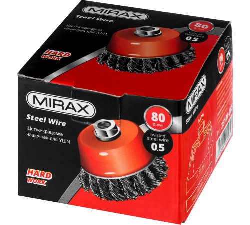 MIRAX d 80 мм, щетка-крацовка чашечная для УШМ 35104-080 MIRAX d 80 мм, щетка-крацовка чашечная для УШМ 35104-080