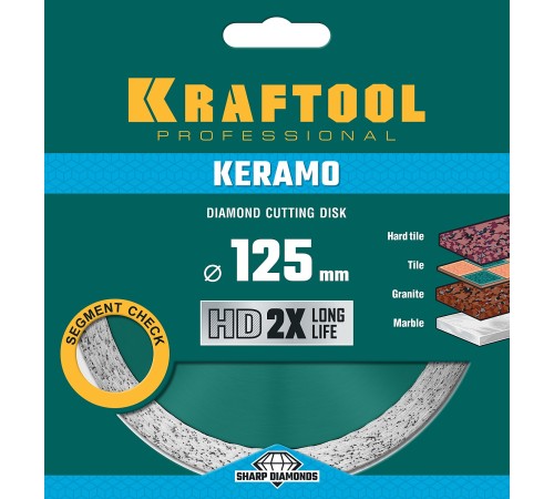 KRAFTOOL Ø 125Х22.2 мм, алмазный, сплошной, по керамограниту, керамической плитке диск отрезной KERAMO 36684-125 KRAFTOOL Ø 125Х22.2 мм, алмазный, сплошной, по керамограниту, керамической плитке диск отрезной KERAMO 36684-125