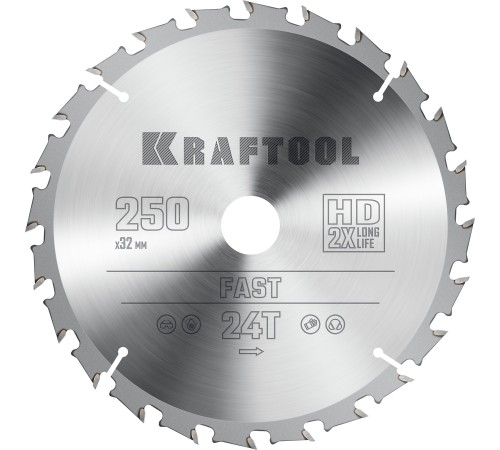 KRAFTOOL Fast, 250 х 32 мм, 24Т, пильный диск по дереву (36950-250-32)
