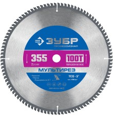 ЗУБР Мультирез, 355 х 25.4 мм, 100Т, пильный диск по алюминию, Профессионал (36907-355-25.4-100)