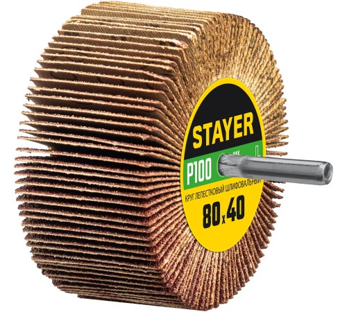 STAYER P100, 60х30 мм, круг шлифовальный лепестковый на шпильке 36609-100 STAYER P100, 60х30 мм, круг шлифовальный лепестковый на шпильке 36609-100