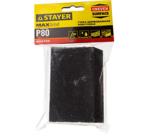 STAYER 100x68x42x26мм, P80, угловая, средняя жесткость, губка шлифовальная 3561-080