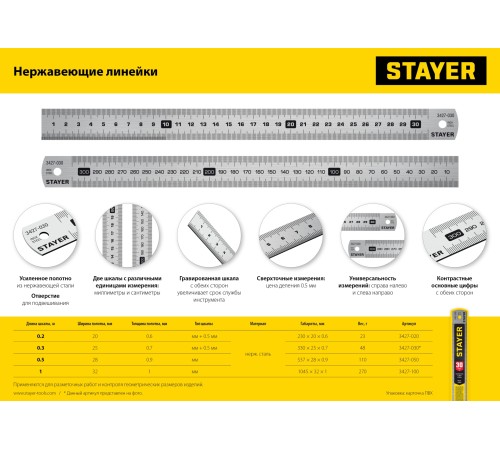 STAYER длина 0.5 м, нержавеющая линейка, Professional (3427-050) STAYER длина 0.5 м, нержавеющая линейка, Professional (3427-050)
