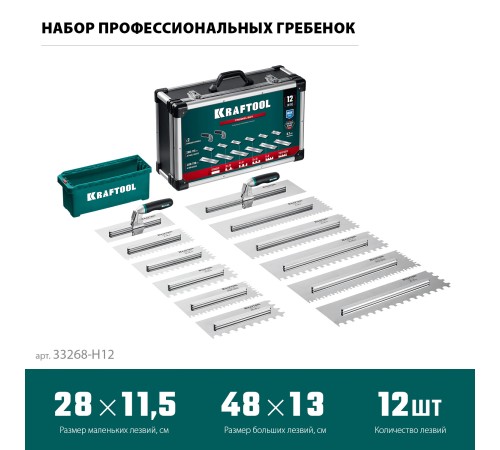 KRAFTOOL 280х115 мм (6шт) - 480х130 мм (6шт), набор нержавеющих гребенок со сменной 2к ручкой, в пластиковом кейсе (33268-H12) KRAFTOOL 280х115 мм (6шт) - 480х130 мм (6шт), набор нержавеющих гребенок со сменной 2к ручкой, в пластиковом кейсе (33268-H12)
