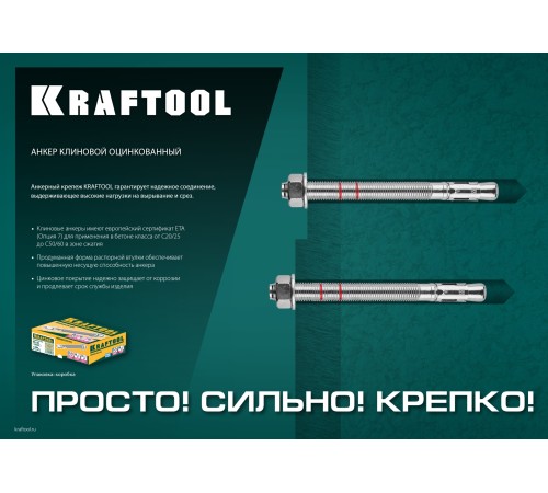 KRAFTOOL М12x100, ETA Опция 7, 25 шт., анкер клиновой 302184-12-100 KRAFTOOL М12x100, ETA Опция 7, 25 шт., анкер клиновой 302184-12-100