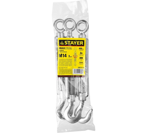 STAYER М14, 3 шт., талреп DIN 1480, крюк-кольцо 30515-14 STAYER М14, 3 шт., талреп DIN 1480, крюк-кольцо 30515-14