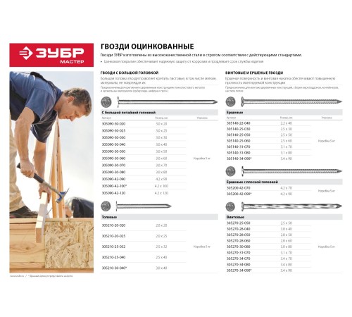 ЗУБР 30 x 2.5 мм, цинк, 5 кг, ершеные гвозди (305140-25-030) ЗУБР 30 x 2.5 мм, цинк, 5 кг, ершеные гвозди (305140-25-030)