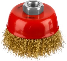 MIRAX 75 мм, витая стальная латунированная проволока 0.3 мм, чашечная щетка-крацовка для УШМ (35142-075)