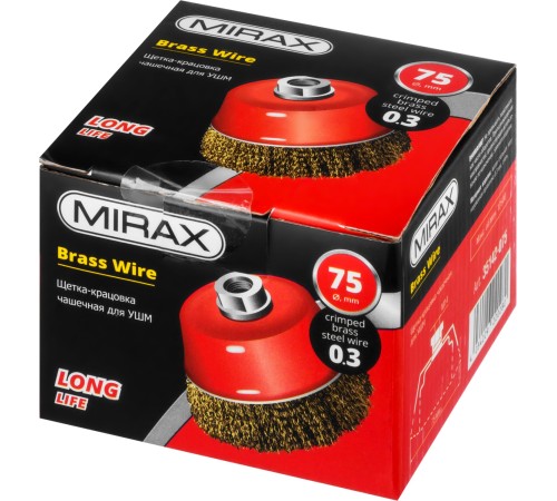 MIRAX Ø 75 мм, проволока 0.3 мм, щетка чашечная для УШМ 35142-075 MIRAX Ø 75 мм, проволока 0.3 мм, щетка чашечная для УШМ 35142-075