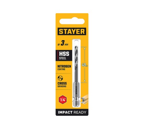 STAYER НЕХ-1/4″, d 3.0 х 84 мм, сверло по металлу для винтовёртов и шуруповертов IMPACT READY (29603-3) STAYER НЕХ-1/4″, d 3.0 х 84 мм, сверло по металлу для винтовёртов и шуруповертов IMPACT READY (29603-3)