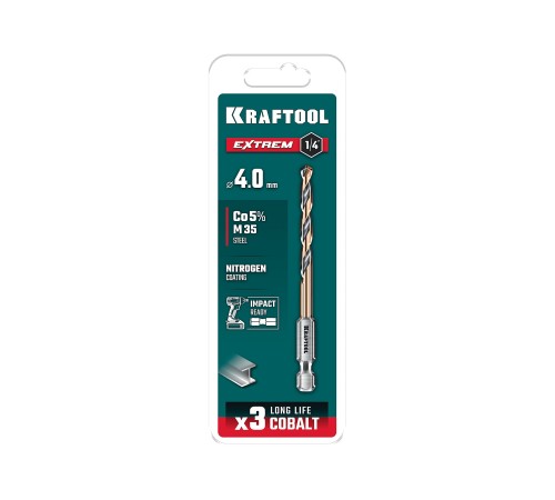 KRAFTOOL НЕХ-1/4″, d 4.0 х 83 мм, сверло по металлу для винтовёртов и шуруповертов IMPACT READY (29652-4) KRAFTOOL НЕХ-1/4″, d 4.0 х 83 мм, сверло по металлу для винтовёртов и шуруповертов IMPACT READY (29652-4)