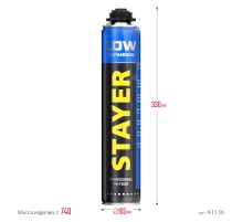 STAYER LOW EXPANSION, 800 мл, пистолетная, выход до 50 л, всесезонная, с низким вторичным расширением, монтажная пена, Professional (41136) STAYER LOW EXPANSION, 800 мл, пистолетная, выход до 50 л, всесезонная, с низким вторичным расширением, монтажная пена, Professional (41136)