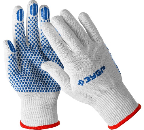 ЗУБР S-M, 13 класс, х/б, перчатки с точками увеличенного размера, с ПВХ-гель покрытием (точка) 11451-S2 Профессионал