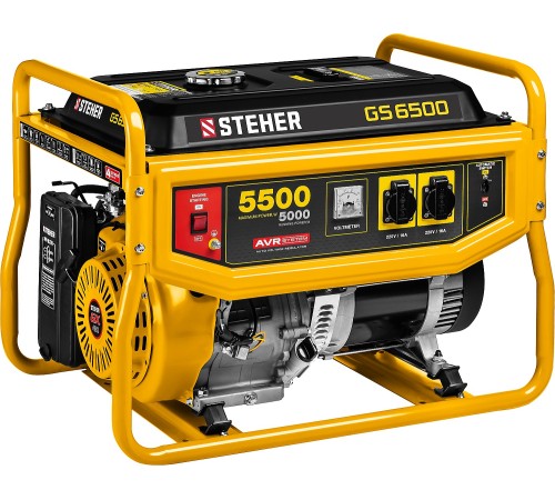 STEHER 5/5.5 кВт, однофазный, синхронный, щеточный, бензиновый генератор GS-6500 STEHER 5/5.5 кВт, однофазный, синхронный, щеточный, бензиновый генератор GS-6500
