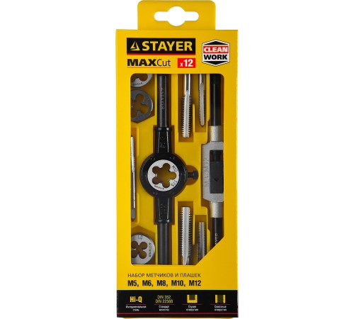 STAYER 12 предметов, легированная сталь, набор метчиков и плашек MaxCut 28012-H12_z01 STAYER 12 предметов, легированная сталь, набор метчиков и плашек MaxCut 28012-H12_z01