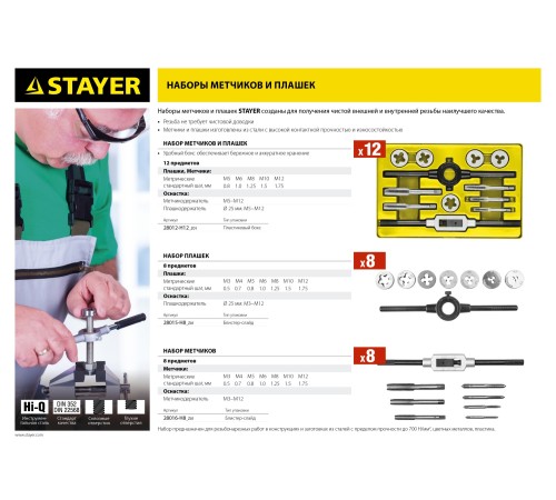 STAYER 12 предметов, легированная сталь, набор метчиков и плашек MaxCut 28012-H12_z01 STAYER 12 предметов, легированная сталь, набор метчиков и плашек MaxCut 28012-H12_z01