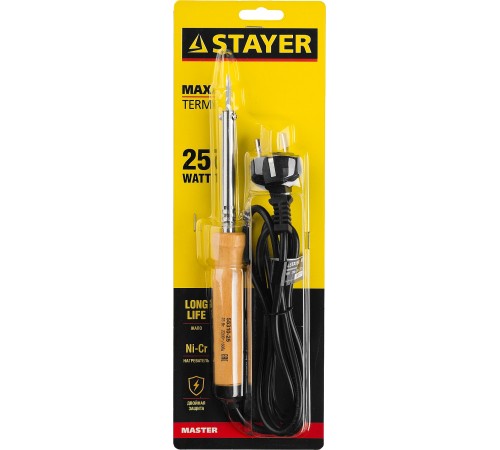 STAYER 25 Вт, 220 В, конус, деревянная рукоятка, электропаяльник Maxterm 55310-25 Master STAYER 25 Вт, 220 В, конус, деревянная рукоятка, электропаяльник Maxterm 55310-25 Master