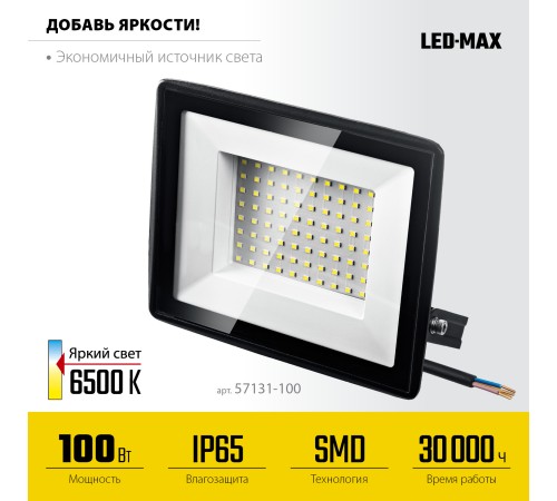 STAYER LED-MAX, 100 Вт, 6500K, IP 65, светодиодный прожектор (57131-100) STAYER LED-MAX, 100 Вт, 6500K, IP 65, светодиодный прожектор (57131-100)