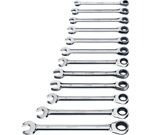 ЗУБР 12 шт, 8 - 22 мм, набор комбинированных гаечных ключей трещоточных 27075-H12_z01