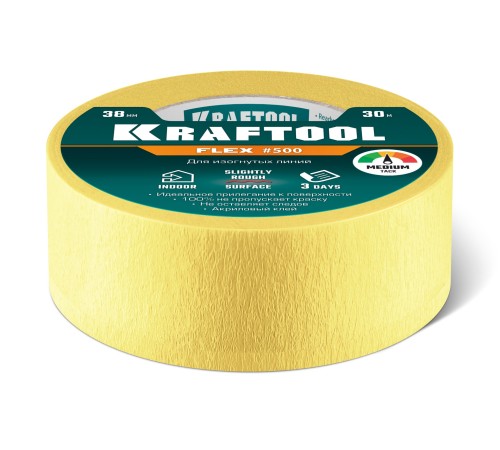 KRAFTOOL #500 Flex 38 мм х 30 м, для изогнутых линий, малярная лента (12105-38) KRAFTOOL #500 Flex 38 мм х 30 м, для изогнутых линий, малярная лента (12105-38)