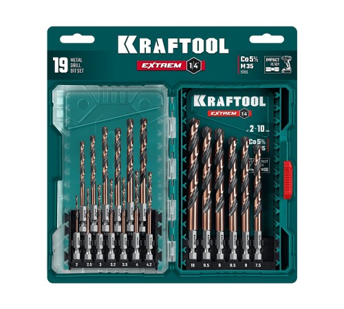 KRAFTOOL НЕХ-1/4″, 19 шт, набор сверл по металлу для винтовёртов и шуруповертов IMPACT READY (29652-H19) KRAFTOOL НЕХ-1/4″, 19 шт, набор сверл по металлу для винтовёртов и шуруповертов IMPACT READY (29652-H19)