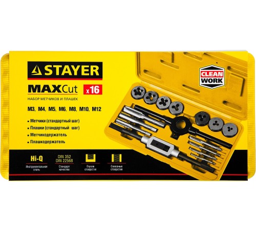 STAYER 16 предметов, набор метчиков и плашек MaxCut 28010-H16_z01 STAYER 16 предметов, набор метчиков и плашек MaxCut 28010-H16_z01