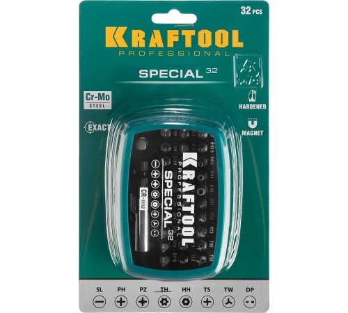 KRAFTOOL 32 шт., набор специальных бит с адаптером 2610-H32