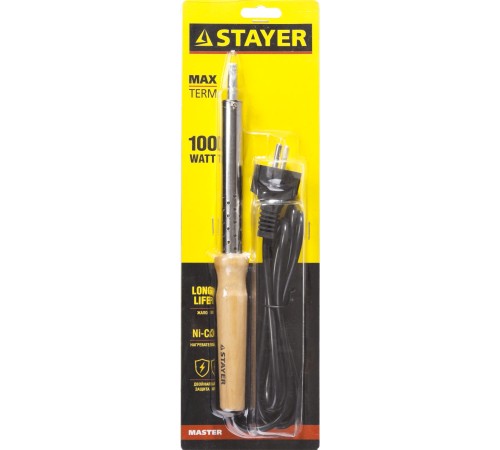 STAYER 100 Вт, 220 В, клин, деревянная рукоятка, электропаяльник Maxterm 55310-100 Master STAYER 100 Вт, 220 В, клин, деревянная рукоятка, электропаяльник Maxterm 55310-100 Master