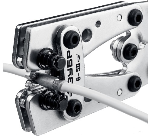 ЗУБР 6-50 мм², усиленные гексагональные, для медных наконечников и гильз, пресс-клещи 45453 Профессионал