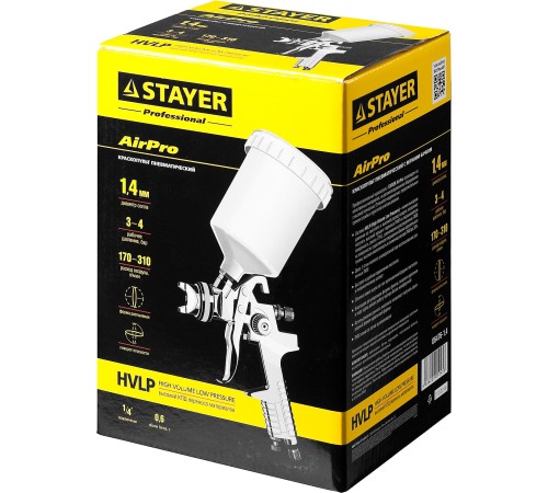 STAYER сопло 1,4 мм, краскопульт пневматический с верхним бачком AIRPro 06476-1.4 Professional