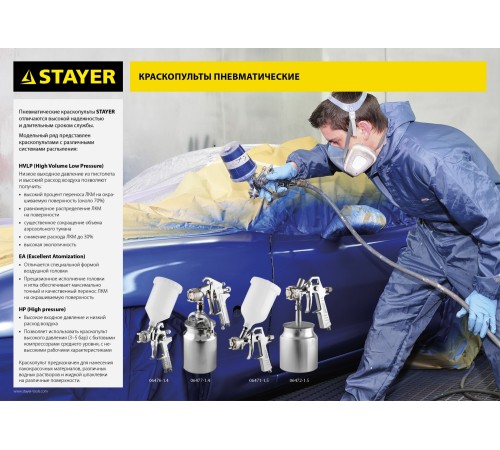 STAYER сопло 1,4 мм, краскопульт пневматический с верхним бачком AIRPro 06476-1.4 Professional