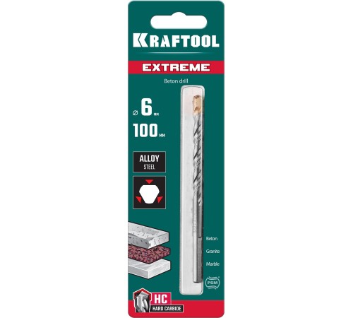 KRAFTOOL Extreme, 6 х 100 мм, трехгранный хвостовик, сверло по бетону (29166-100-06) KRAFTOOL Extreme, 6 х 100 мм, трехгранный хвостовик, сверло по бетону (29166-100-06)