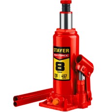STAYER RED FORCE, 8 т, 200 - 385 мм, бутылочный гидравлический домкрат, Professional (43160-8)
