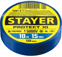 STAYER PROTECT-10, 15 мм х 10 м, 5 000 В, синяя, изолента ПВХ, Professional (12292-B) STAYER PROTECT-10, 15 мм х 10 м, 5 000 В, синяя, изолента ПВХ, Professional (12292-B)