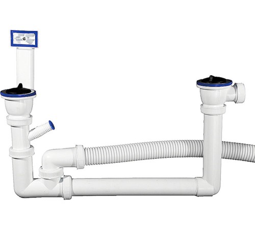 ЗУБР для двухместной мойки, выпуск - нержавеющая чашка, перелив, отвод для стиральной машины, сифон 51867-2