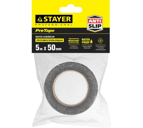 STAYER 50 мм х 5м, черная, лента клейкая противоскользящая (скотч) 12270-50-05 STAYER 50 мм х 5м, черная, лента клейкая противоскользящая (скотч) 12270-50-05