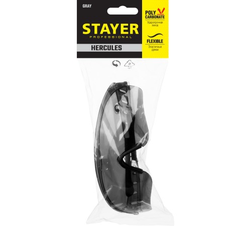 STAYER серый, мягкие двухкомпонентные дужки, очки защитные HERCULES 2-110432_z01 STAYER серый, мягкие двухкомпонентные дужки, очки защитные HERCULES 2-110432_z01