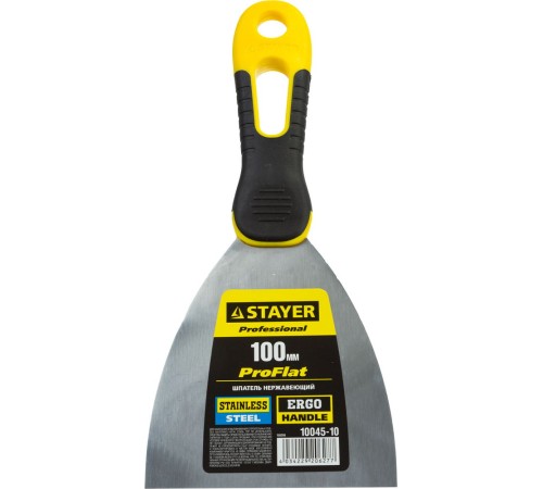 STAYER 100 мм, нержавеющее полотно, двухкомпонентная рукоятка, шпатель 10045-10 STAYER 100 мм, нержавеющее полотно, двухкомпонентная рукоятка, шпатель 10045-10
