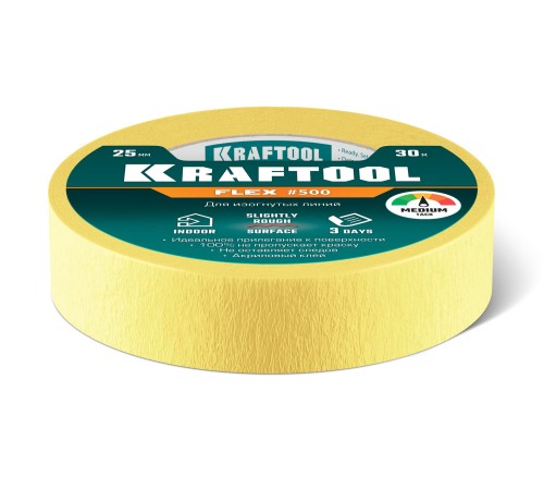 KRAFTOOL #500 Flex 25 мм х 30 м, для изогнутых линий, малярная лента (12105-25) KRAFTOOL #500 Flex 25 мм х 30 м, для изогнутых линий, малярная лента (12105-25)