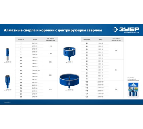 ЗУБР АГК d 16 мм (центр. сверло, трехгр. хвост, Р60), Алмазная коронка, Профессионал (29850-16) ЗУБР АГК d 16 мм (центр. сверло, трехгр. хвост, Р60), Алмазная коронка, Профессионал (29850-16)