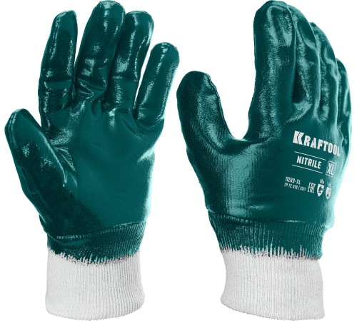 KRAFTOOL HYKRAFT, XL(10), с манжетой нитриловое покрытие, максимальная защита от нефтепродуктов, износостойкие, особопрочные перчатки (11289-XL)