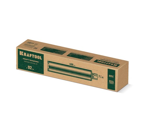 KRAFTOOL DIAMOND 92 мм (450 мм, 1 1/4″, лазерная сварка сегментов), Алмазная Коронка по железобетону (29825-092)