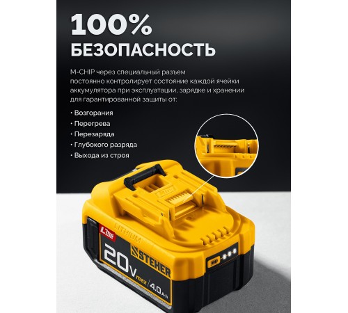 STEHER 20 В, 4.0 А·ч, аккумулятор LMS (BP-20-4)