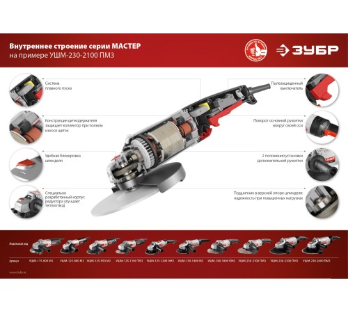 ЗУБР 2600 Вт, d230 мм, УШМ (УШМ-230-2600 ПМ3)