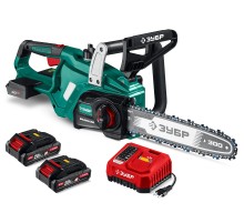 ЗУБР 40 В, (2x20В), 300 мм шина, 2 АКБ LMS (2 Ач), пила цепная аккумуляторная (ПЦБ-4030-22)