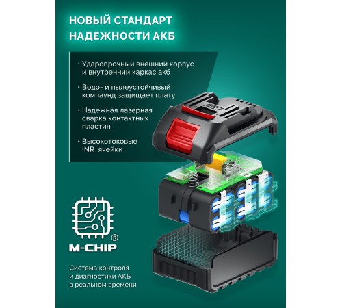 ЗУБР 40 В, (2x20В), 300 мм шина, 2 АКБ LMS (2 Ач), пила цепная аккумуляторная (ПЦБ-4030-22)