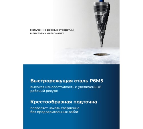 ЗУБР BLACK FORCE 4-32мм, 15 ступеней, винтовая проточка, сверло ступенчатое, ПРОФЕССИОНАЛ (29671-4-32-15)